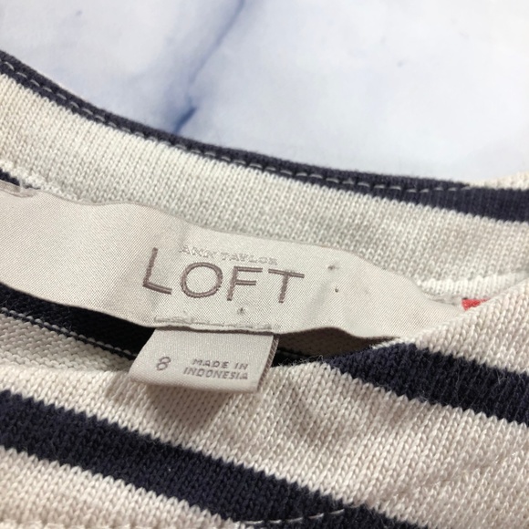 LOFT Black & Cream Drop Waist Knit Stripe Dress - Picture 7 of 8